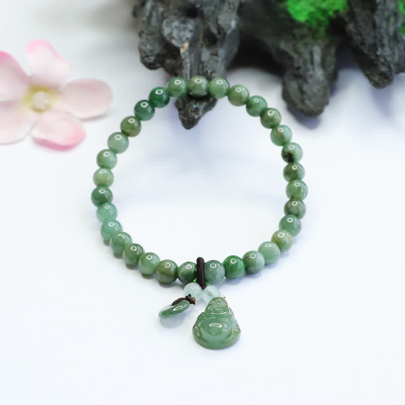 Armband Lachender Buddha Cyan Jade Heilung Glück
