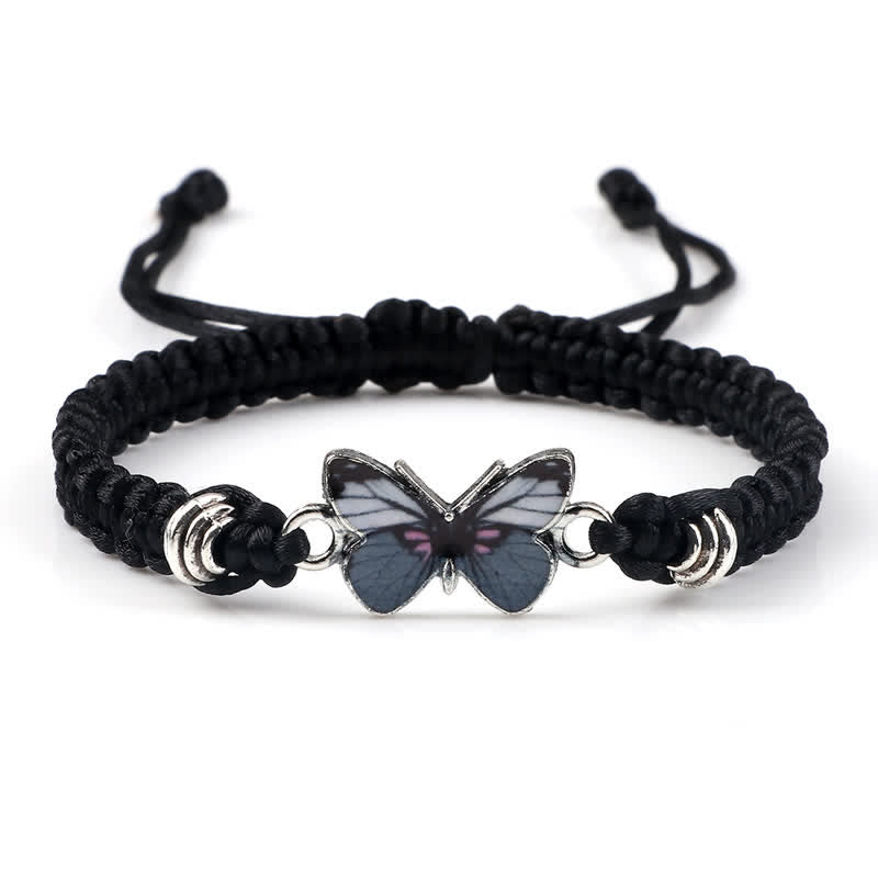 Armband Schmetterling – Liebe mit blauem Schmetterling schwarzes Makramee elastisch