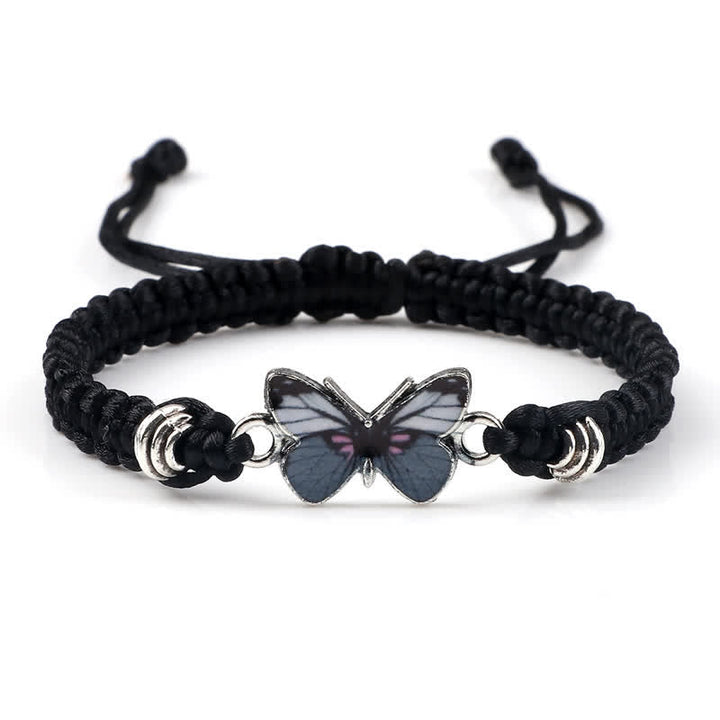 Armband Schmetterling – Liebe mit blauem Schmetterling schwarzes Makramee elastisch