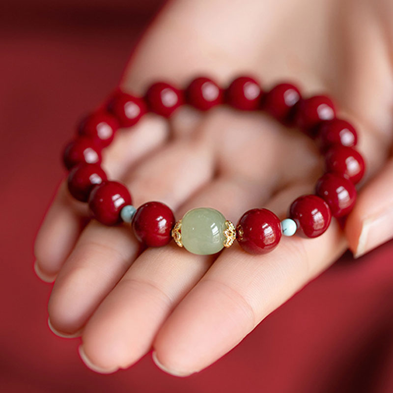 Armband Grüner Aventurin Zinnober – Glück rotes Perlenarmband Handgelenk