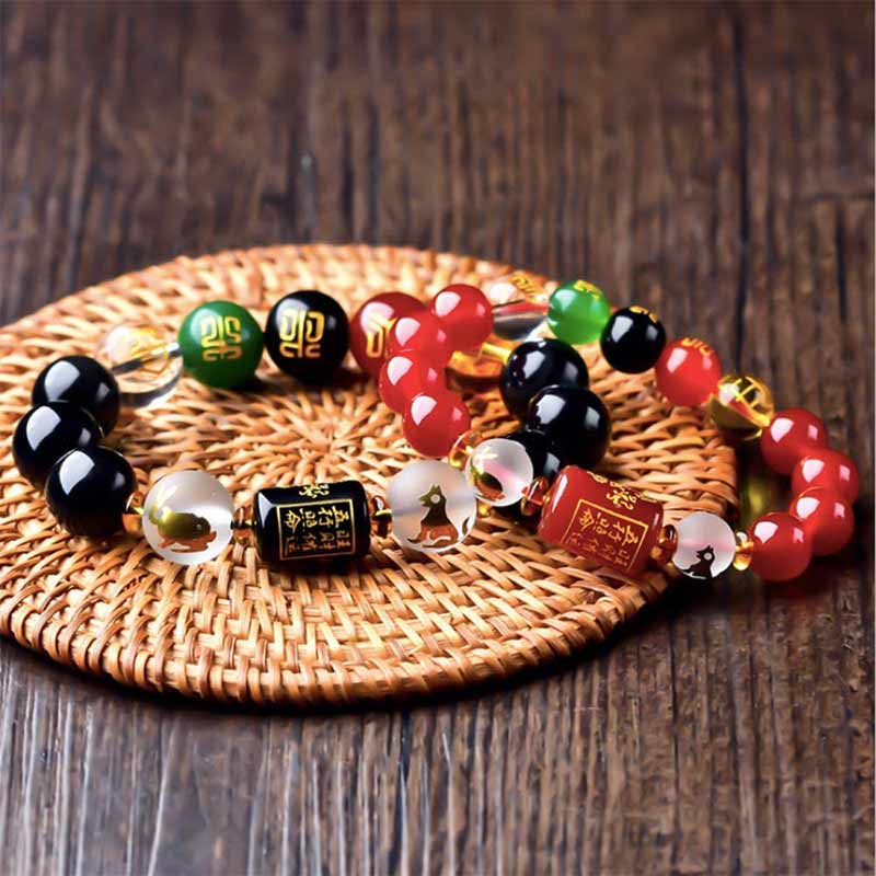 Armband Obsidian Roter Achat - Reichtum Wohlstand
