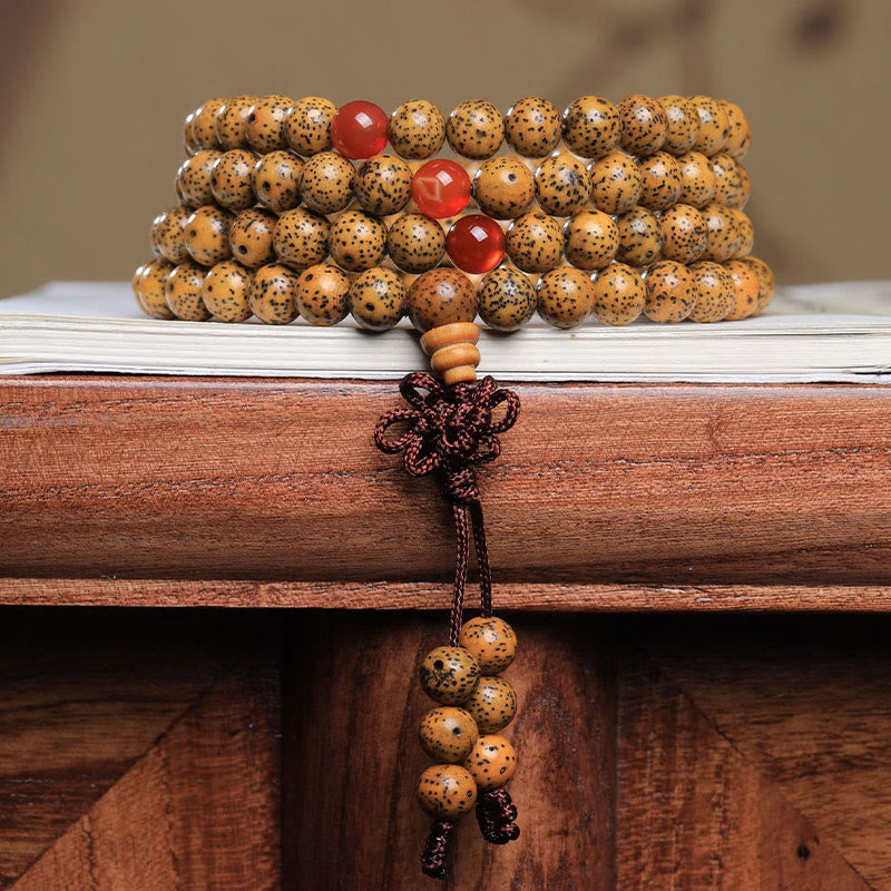 Mala 108 Perlen Roter Achat Bodhi Holzperlen Meditationsarmband Natur