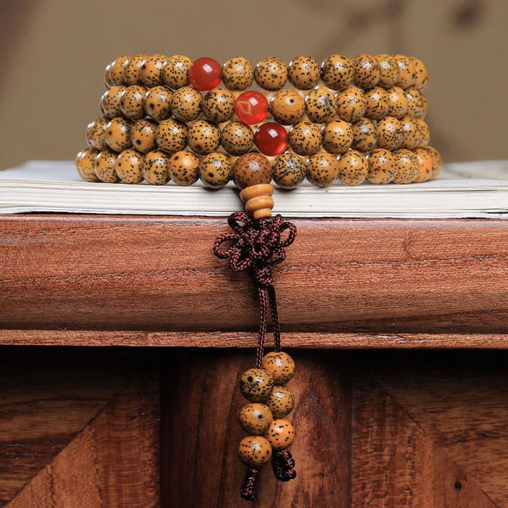 Mala 108 Perlen Roter Achat Bodhi Holzperlen Meditationsarmband Natur