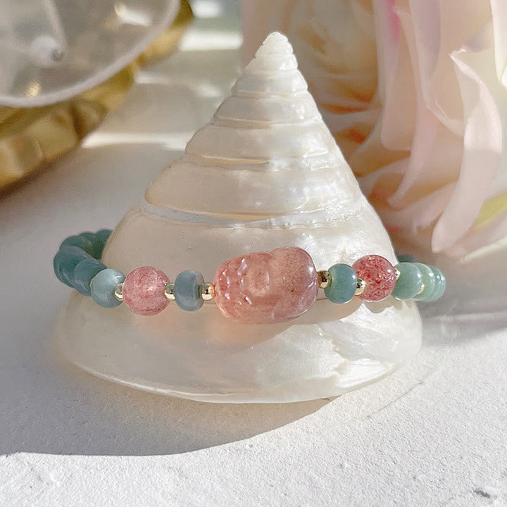 Armband Erdbeerquarz Perle Fu-Zeichen grüner Aventurin elegantes Design