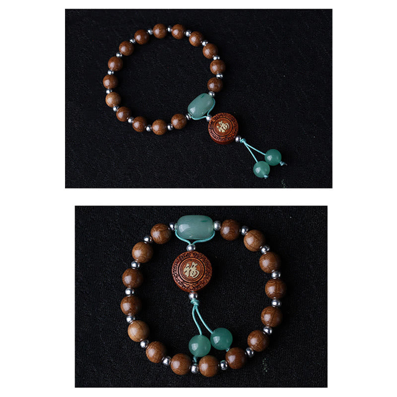 Holzperlen Armband mit Türkis-Stein Schutz & Glück & Harmonie elastisch