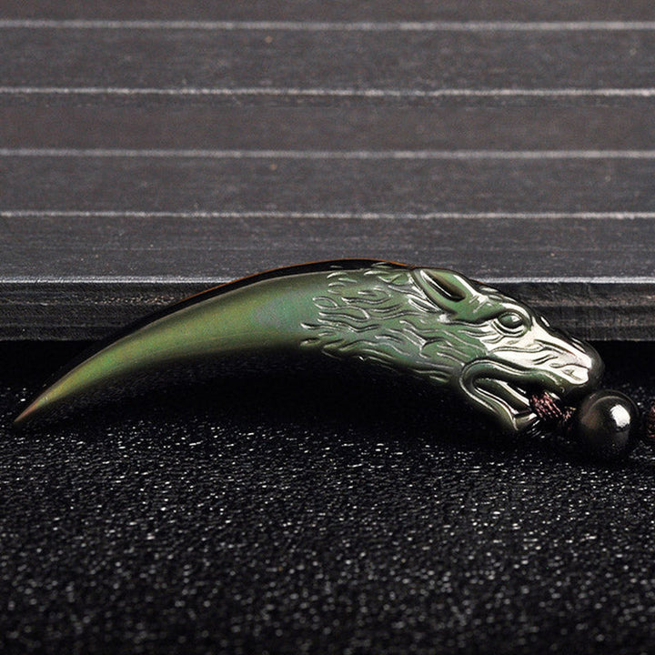 Obsidian Anhänger Kette Wolf Wolfszahn Naturstein Stärke