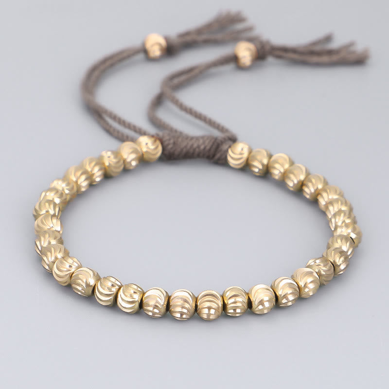 Armband Kupfer – Glück Balance mit goldenen Perlen braun Schnur elastisch