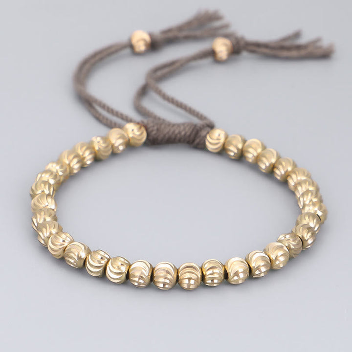 Armband Kupfer – Glück Balance mit goldenen Perlen braun Schnur elastisch