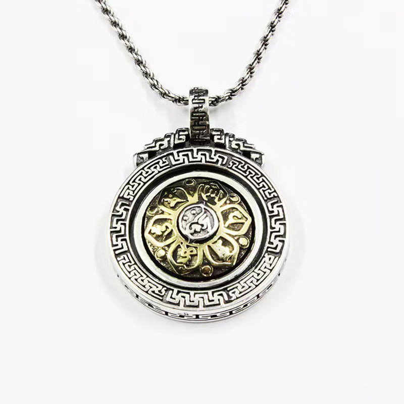 Silberne Kette mit drehbarem Vajra Om Anhänger Tibet Design