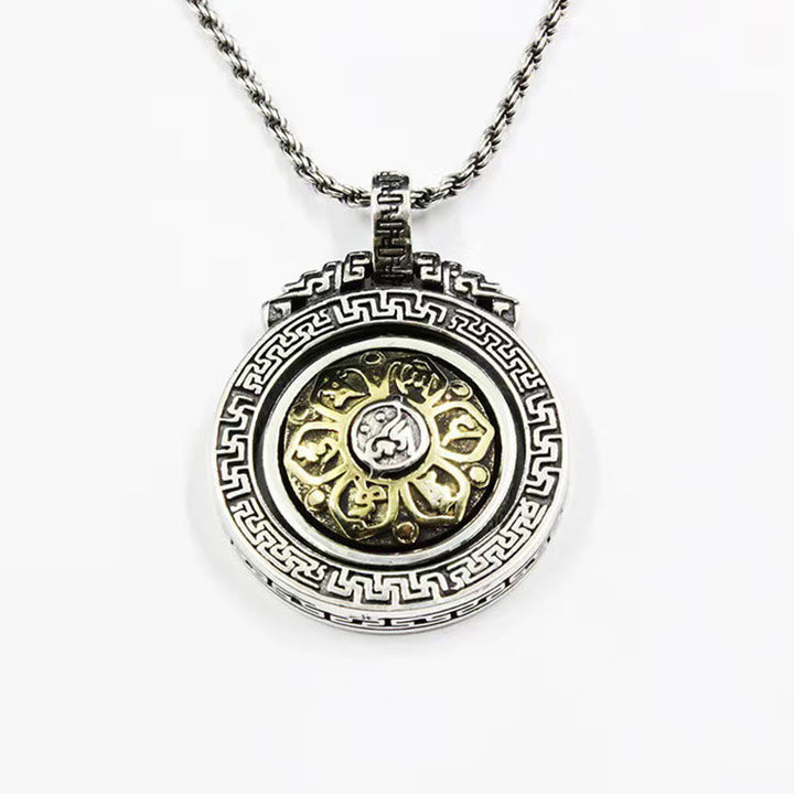 Silberne Kette mit drehbarem Vajra Om Anhänger Tibet Design