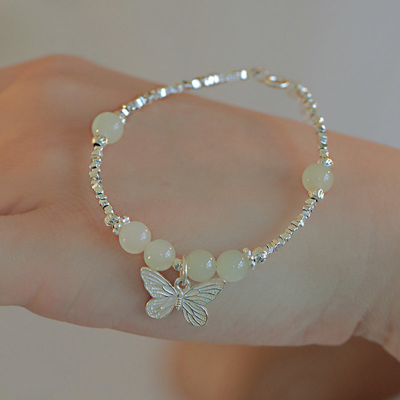 Armband 925 Silber Jade Schmetterling – Glück elegantes Design Handgelenk getragen