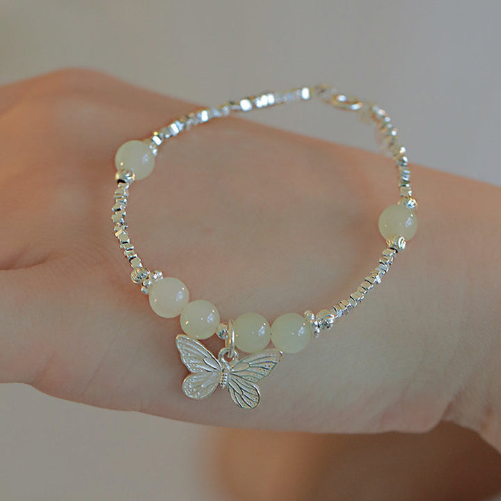 Armband 925 Silber Jade Schmetterling – Glück elegantes Design Handgelenk getragen