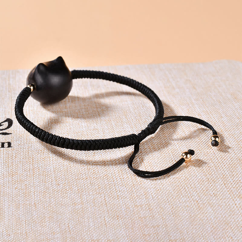 Schwarzes Armband Ebenholz Katze mit elastischem Band elegant.