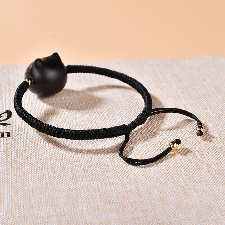 Schwarzes Armband Ebenholz Katze mit elastischem Band elegant.