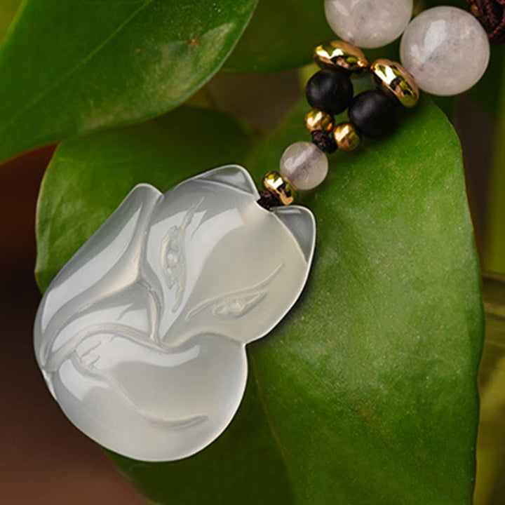 Kette Chalcedon Fuchs Harmonie Anhänger weiß transluzent