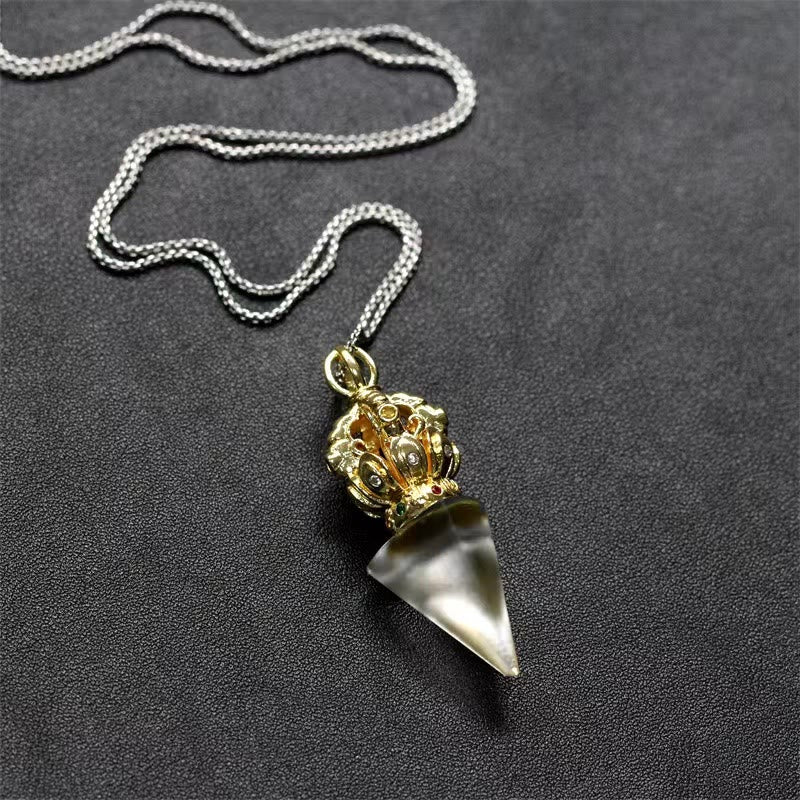 Kette Liuli-Kristall Vajra Lotus Tibet Stärke Goldanhänger