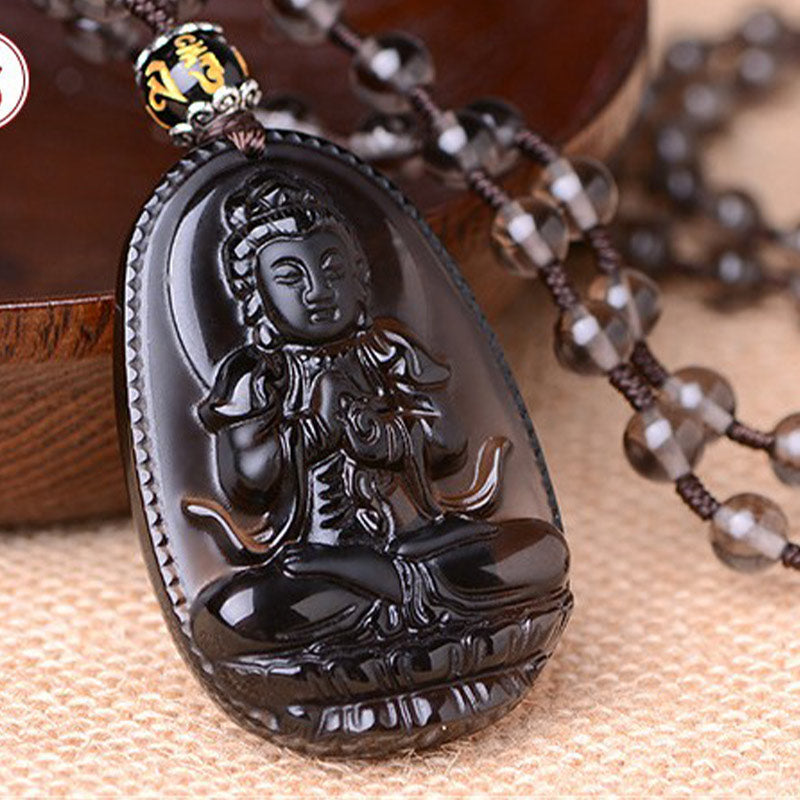 Kette schwarzer Obsidian Buddha Anhänger Schutz