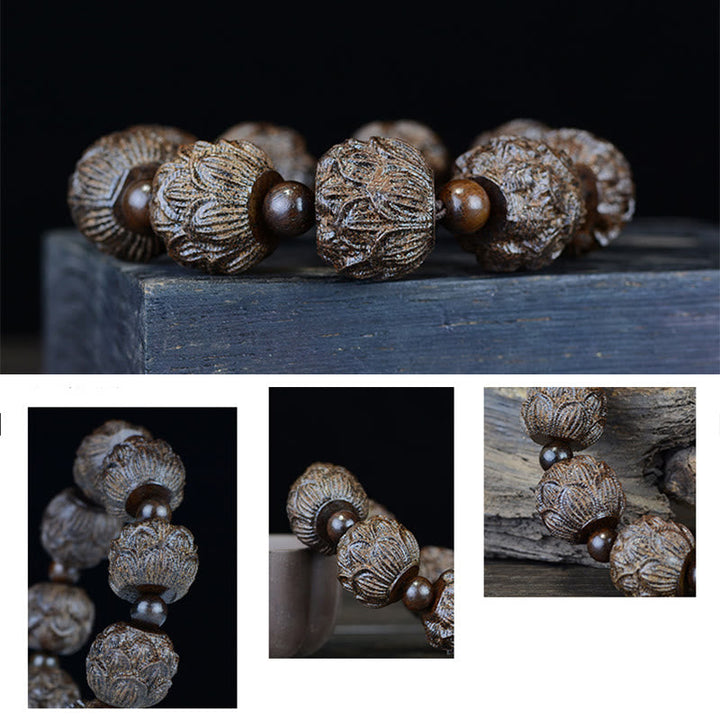 Ebenholz Drachen Armband mit braunen Perlen elegantes Design.