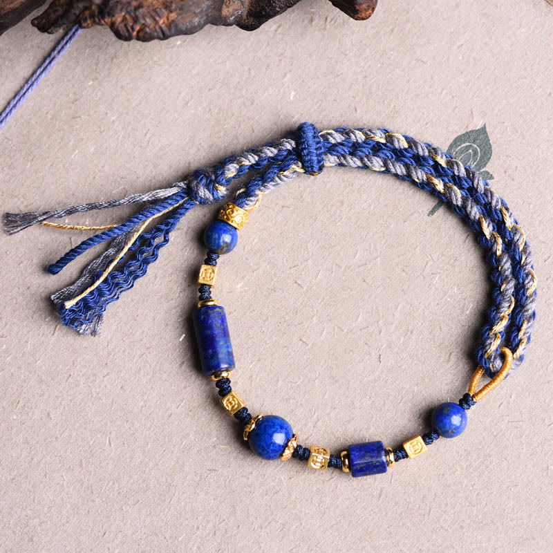 Armband Lazurit Perle Positiv blau gold Perlen Seil elastisch
