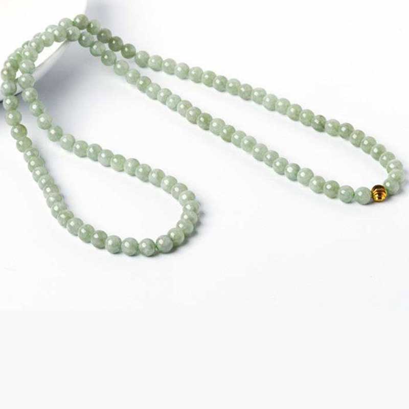 Jade Mala 108 Perlen Halskette hellgrün Naturstein goldene Verschlussperle