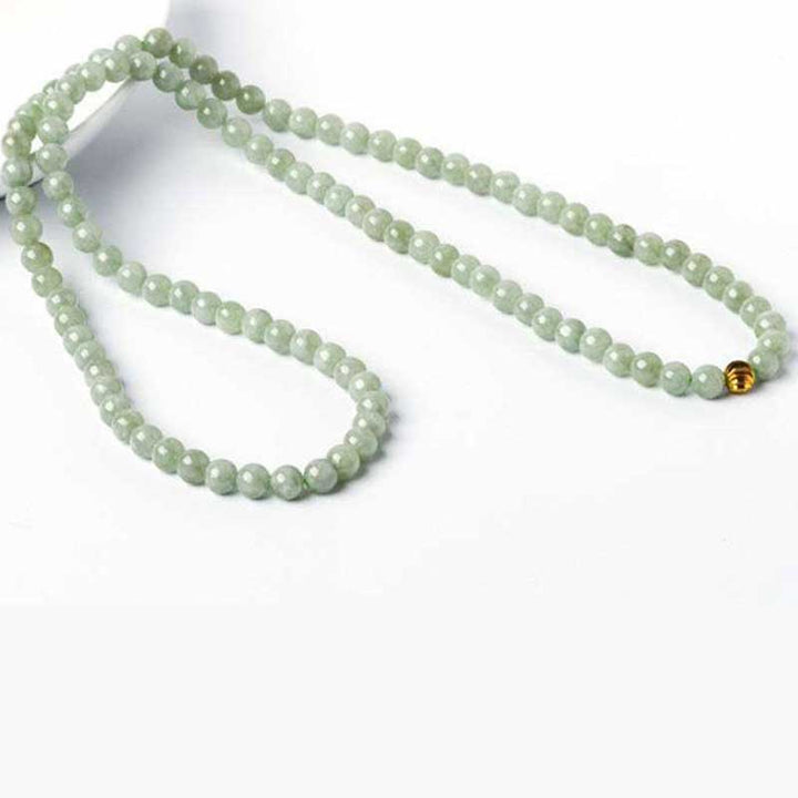 Jade Mala 108 Perlen Halskette hellgrün Naturstein goldene Verschlussperle