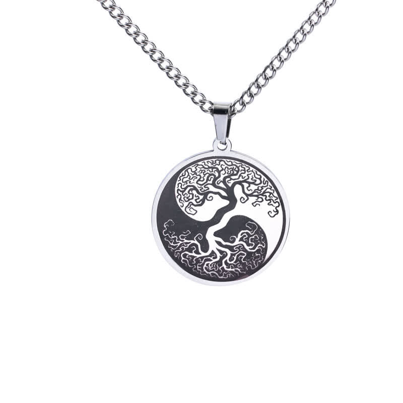 Titanstahl Lebensbaum – Bild 4 – Titanstahl Lebensbaum Anhänger Ying Yang Design silberne Kette Halskette