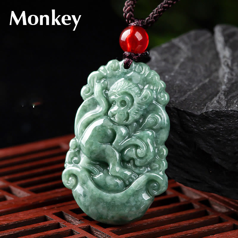 Kette Jade Chinesischer Tierkreis – Wohlstand & Fokus – Bild 21 – Jade Kette Chinesischer Tierkreis Affe Anhänger grüner Naturstein