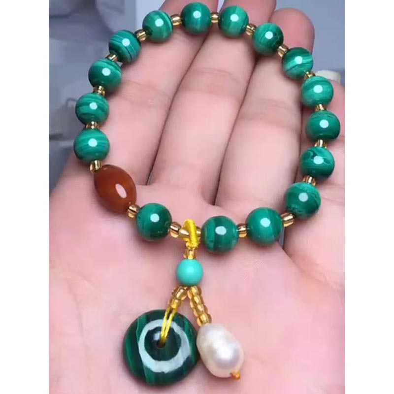 Mala Roter Achat Malachit grünes Armband mit Perlenanhänger Handgelenk
