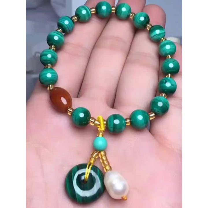 Mala Roter Achat Malachit grünes Armband mit Perlenanhänger Handgelenk