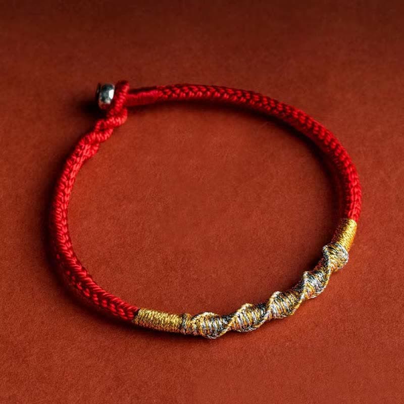 Rotes Seidenarmband mit goldenem Wickel Schutz Glück Armband elastisch.