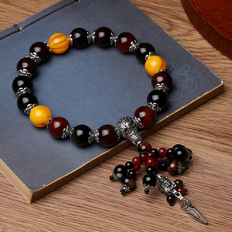 Armband Roter Achat Tigerauge Drachen Heilstein elastisch Perlen Schmuck