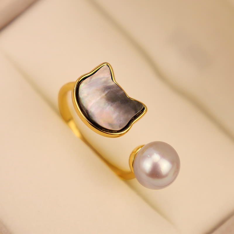 Ring Perle Katze Gold Natur