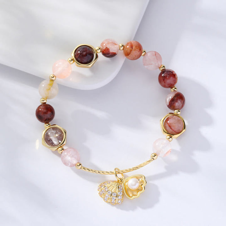 Armband Bunt Rutilquarz Shell Schutz elastisch Naturstein Golden elegant
