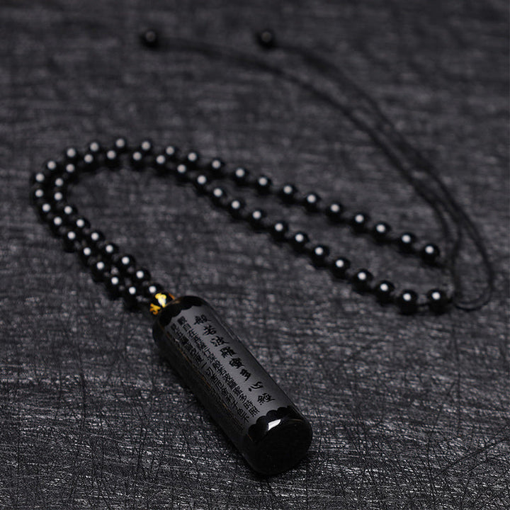 Obsidian Anhänger Kette Herzsutra schwarz Perlenkette