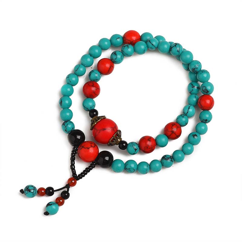 Armband Türkis Rot Perlen elastisch Naturstein Schmuck getragen