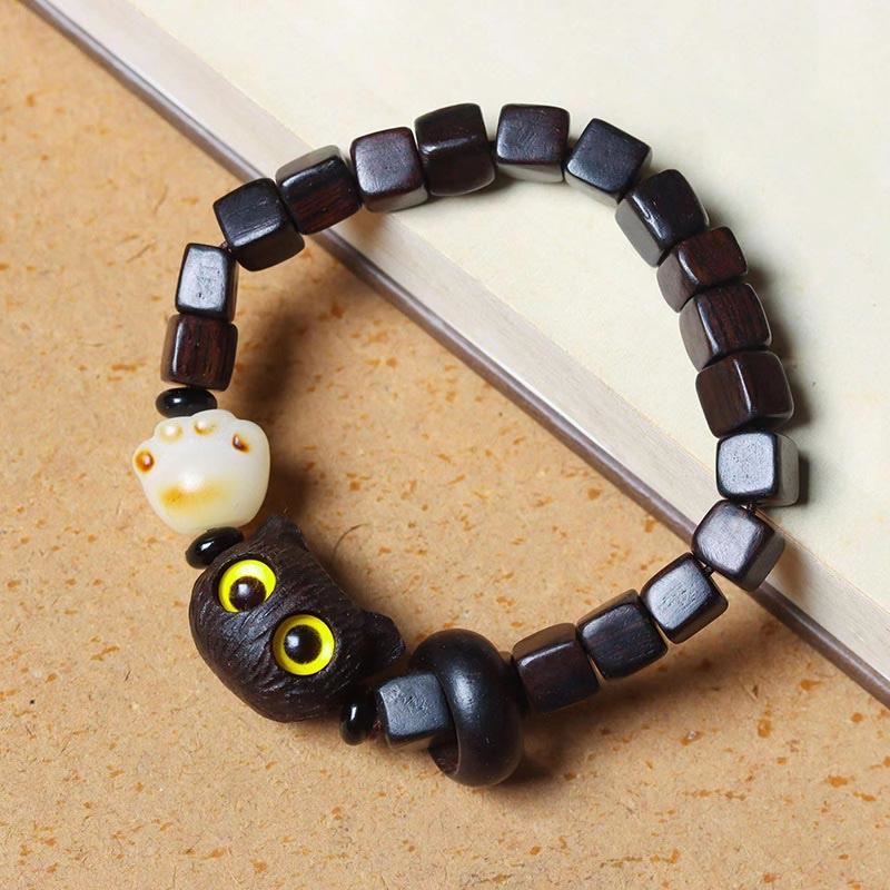 Armband Bodhi Ebenholz Katze schwarze Perlen elastisch Naturstein Schmuck