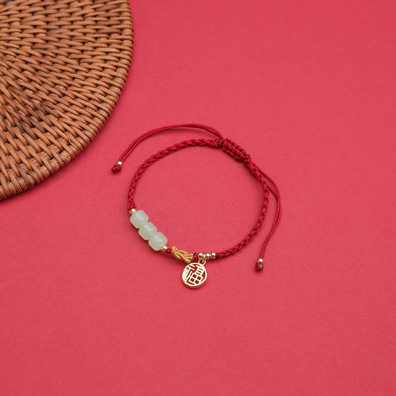 Rotes Armband Jade Fu-Zeichen Glück Balance Perlen Charm elegant