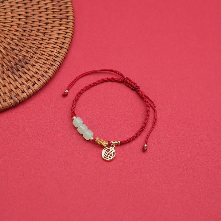 Rotes Armband Jade Fu-Zeichen Glück Balance Perlen Charm elegant