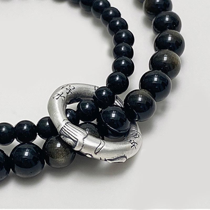 Obsidian Armband 925 Silber schwarzer Stein Verschluss elegant getragen