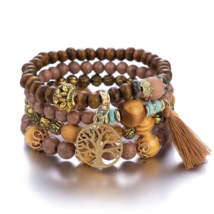 Armband – Heilung aus Holzperlen mit Baum-Anhänger braun