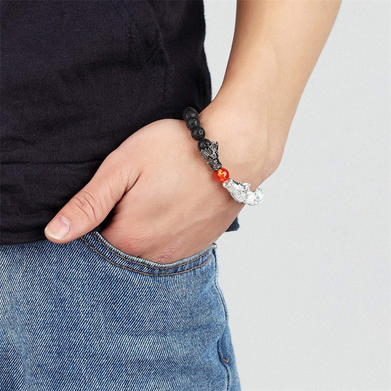 Armband Weißer Türkis Lava Stein "Drachenkopf Segen"