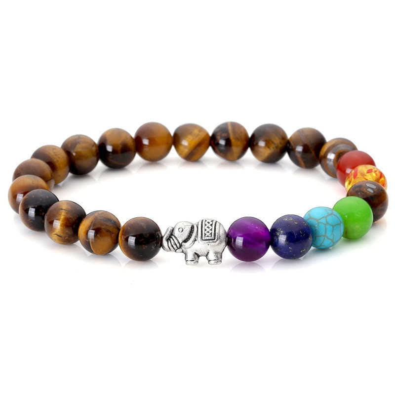 Armband Tigerauge Elefant – Heilung & Frieden bunter Naturstein elastisch