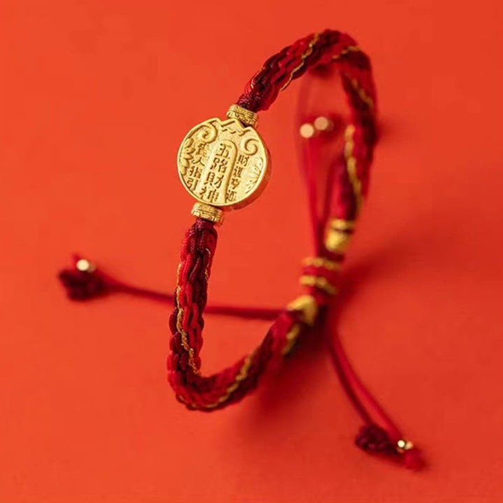 Armband – Schutz & Wohlstand rotes Seidenband goldene Münze Glücksbringer