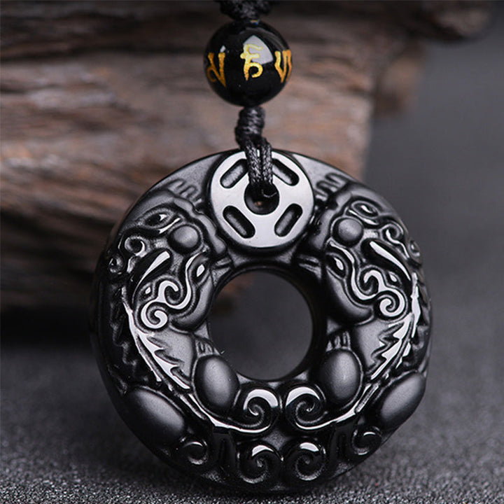 Obsidian Kette Pixiu Anhänger schwarzer Naturstein Wohlstand Glücksbringer