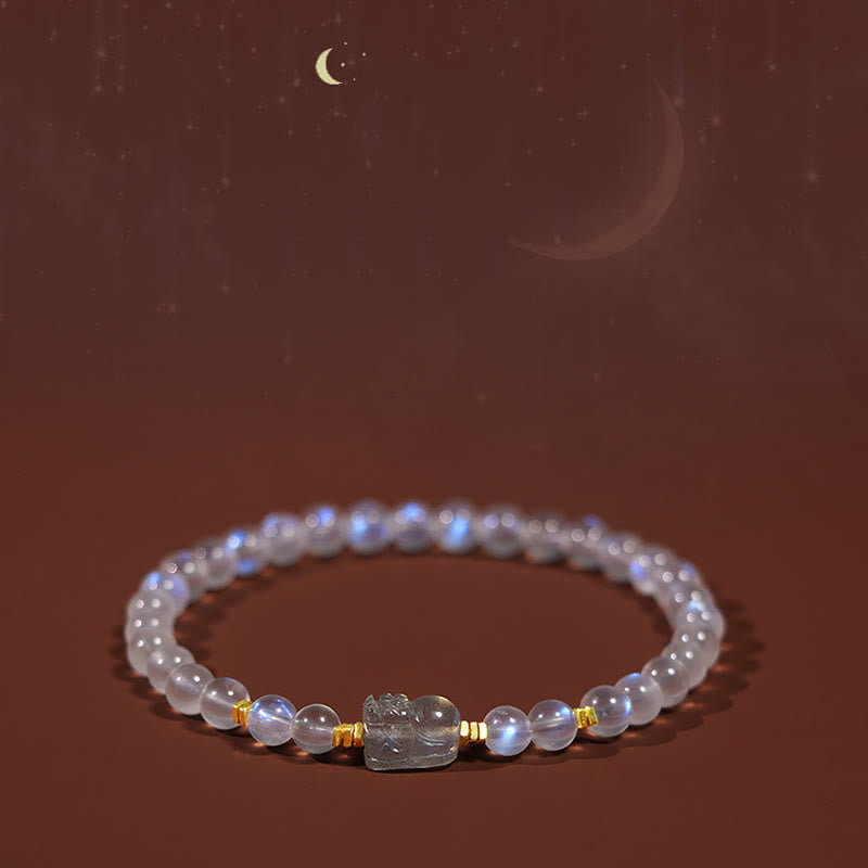 Mondstein Perlen Armband mit silbernem Pixiu Anhänger Mondlicht