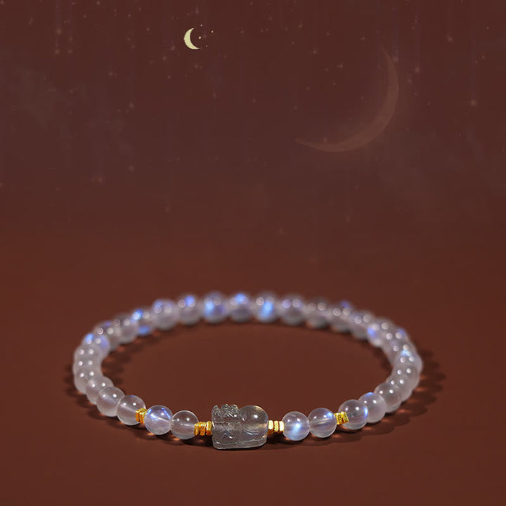 Mondstein Perlen Armband mit silbernem Pixiu Anhänger Mondlicht
