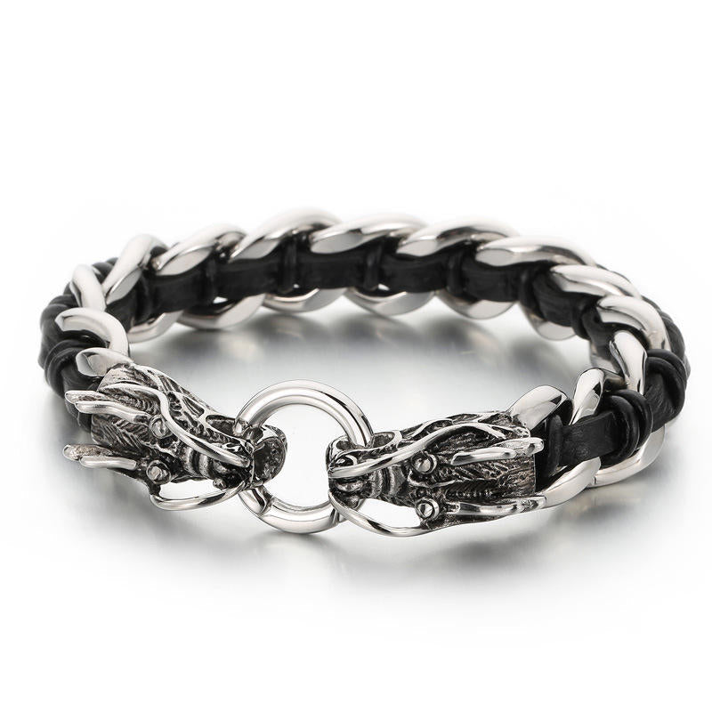Armband Drachen Schutz Glück Balance Leder Silber Handgelenk getragen