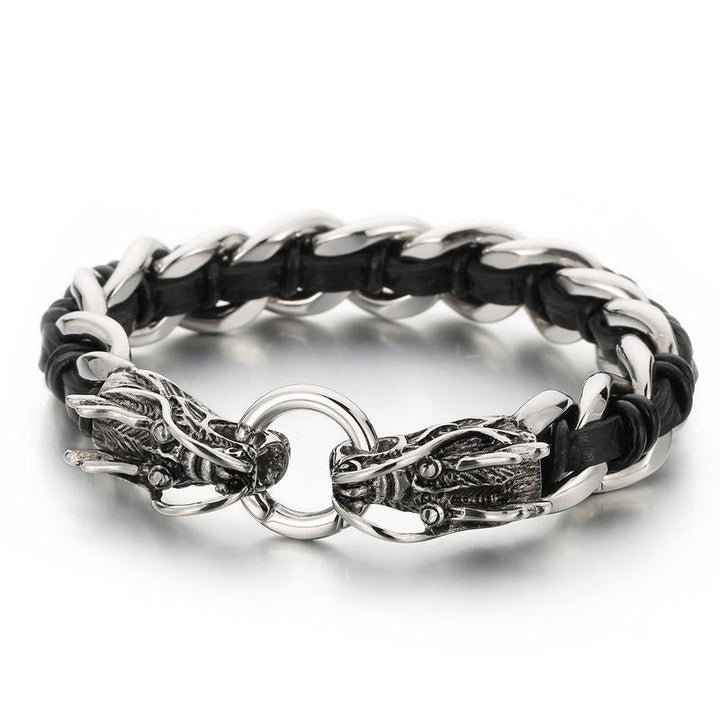 Armband Drachen Schutz Glück Balance Leder Silber Handgelenk getragen