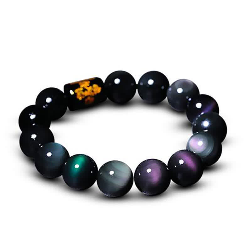 Schwarzes Obsidian Armband mit bunten Energiesteinen elegantes Design Naturstein