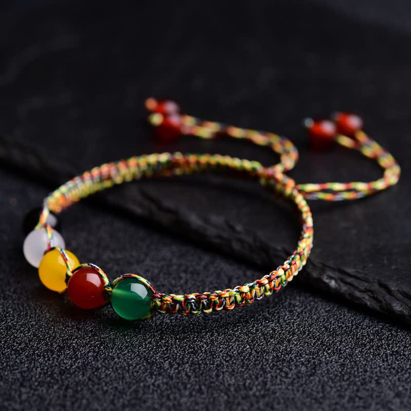 Armband Achat Fünf Elemente bunte Perlen elastisch Naturstein Schmuck